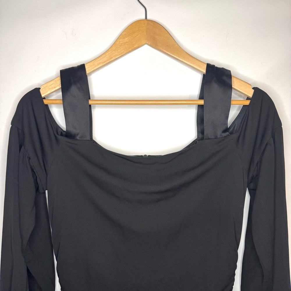 David Meister Black Cold Shoulder Long Sleeve Cocktail Dress Size Medium - Picture 3 of 11